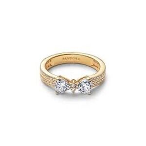 Pandora Sparkling Bow Ring 14k Gold Plated Cubic Zirconia Size 7 180906CZ